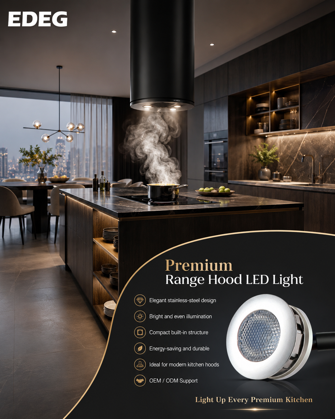 Premium Round Range Hood LED Light for Modern Kitchens